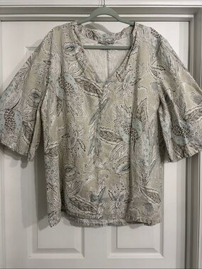 Bryn Walker 100% Linen Flare Sleeve Lilian Paisley Floral Print Tunic XL